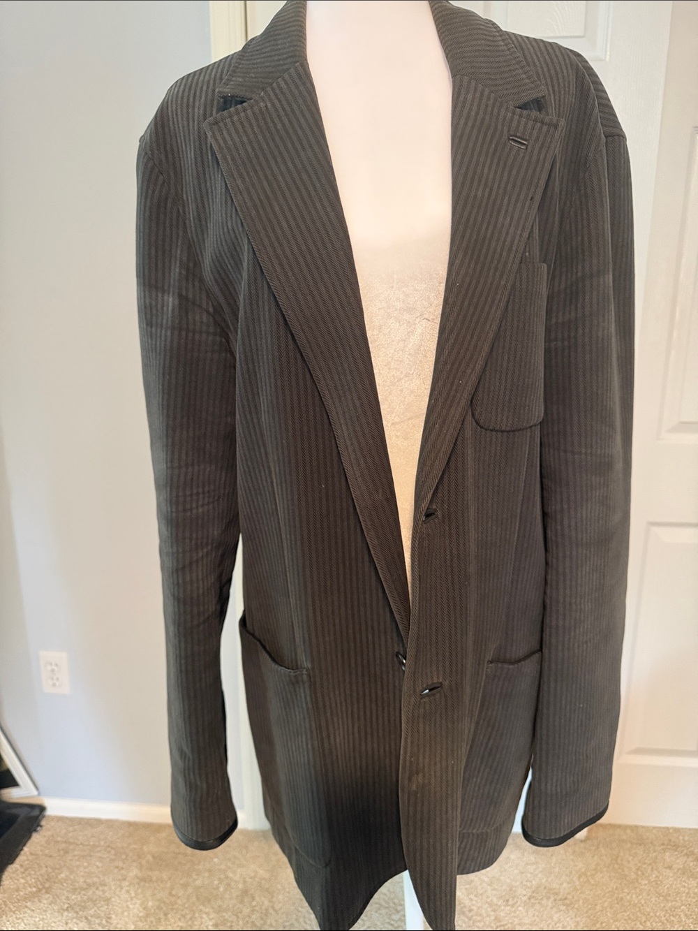 Armani Exchange Men's Dark Charcoal Ribbed Blazer